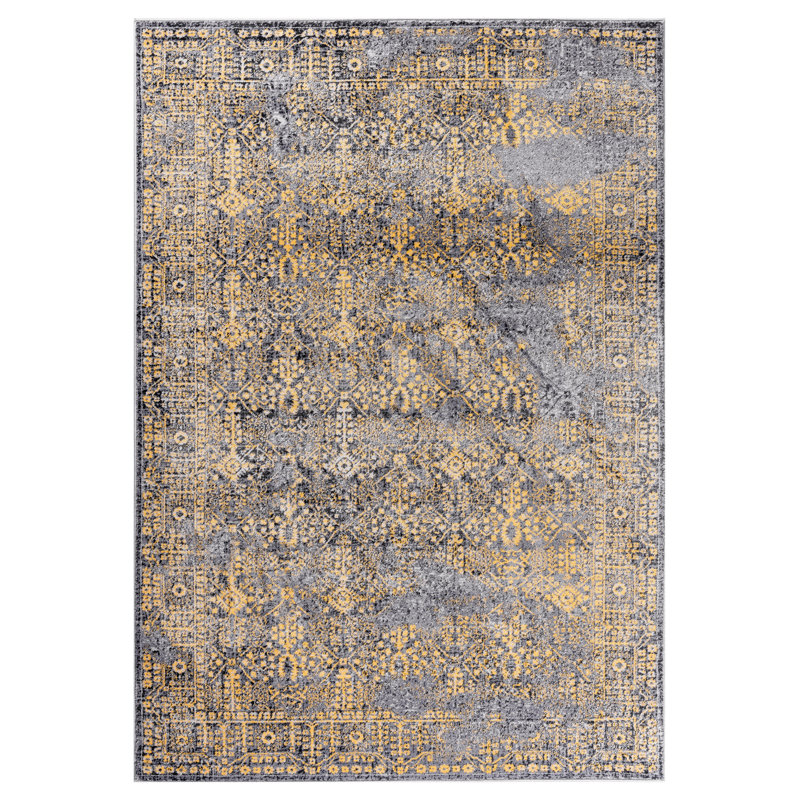 Tapis gris / jaune Schofield, Rectangle 2 pi 2 po x 3 pi