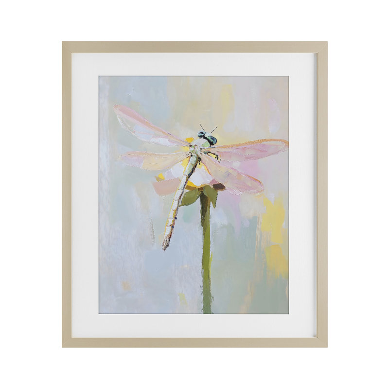 «Pastel Dragonfly Landing», reproduction imprimée sous verre, conception de The Prints Vibe, 16 x 13