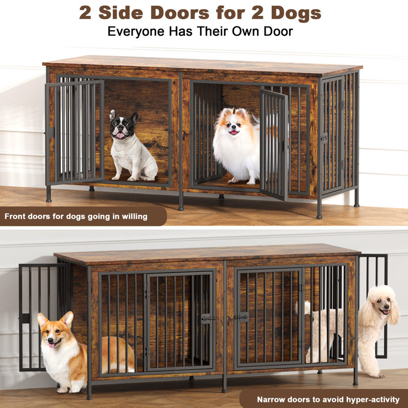 Cage pour animaux de grande taille avec séparateur, H 27,9 po x l 63 po x P 23,6 po, Brun