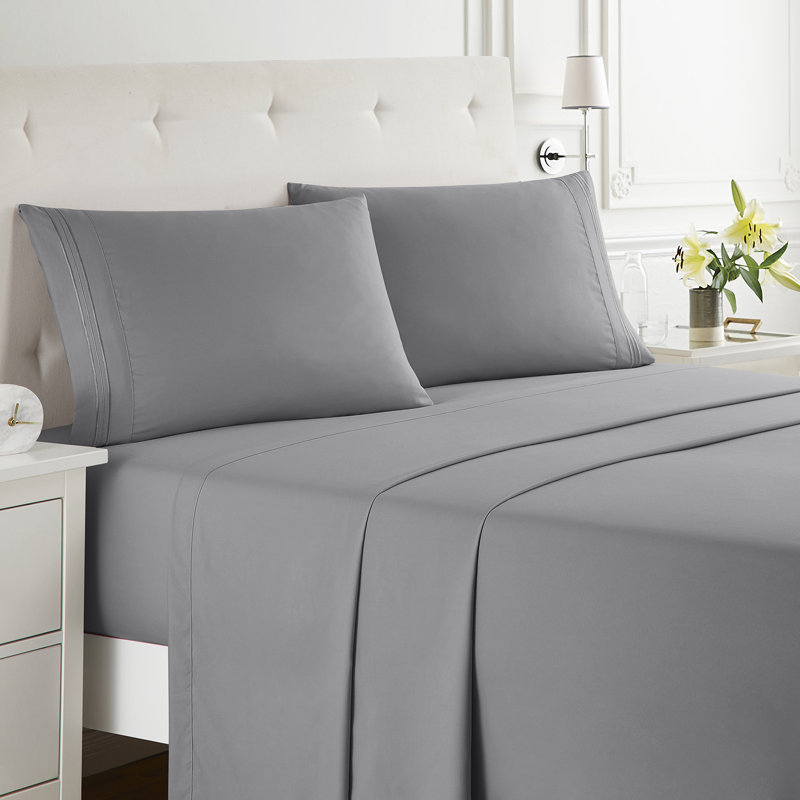  Ensemble de draps double brossé de luxe pour hôtel avec draps et taies d'oreiller très doux, Gray, California King