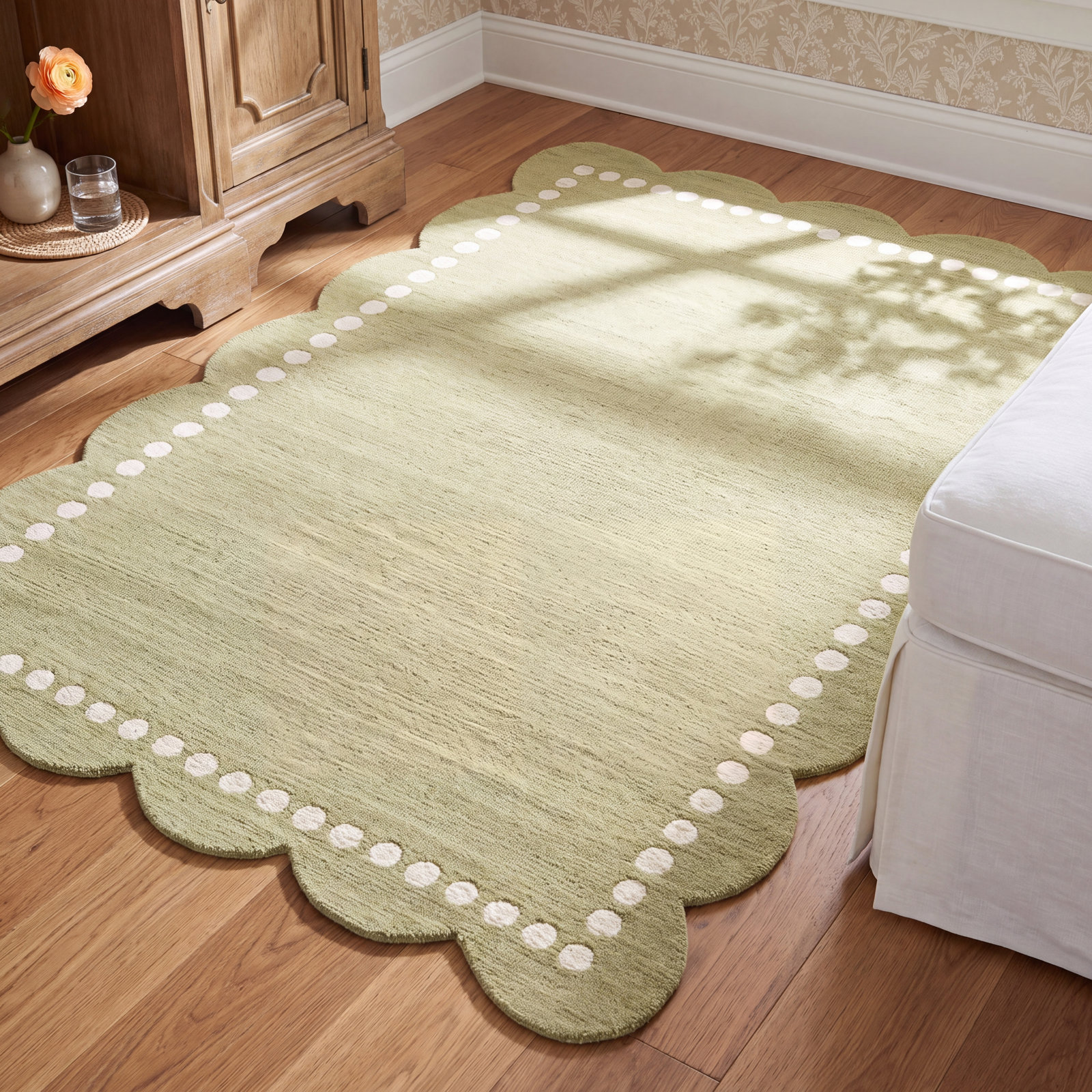 Lola Green Hand-Tufted Wool Rug, Rectangle 5' x 7'6"