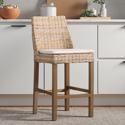 Deris Stool in Kubu Rattan and Rustic, White/Brown 37.98'' H X 17.92'' W X 21.3'' D