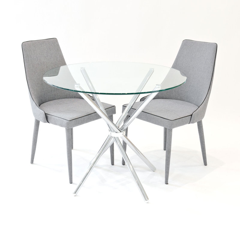 Brookhn 2 - Person Dining Set, Grey, Chrome
