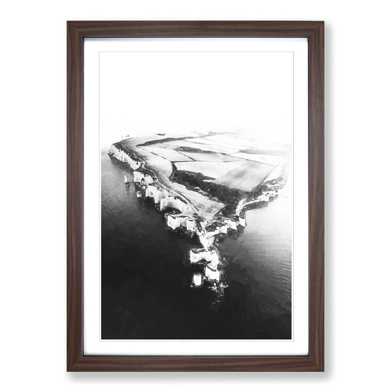 Old Harry Rocks Cliffs in Dorset - Picture Frame Graphic Art Print, Walnut Framed, 36cm H x 27cm W x 2cm D