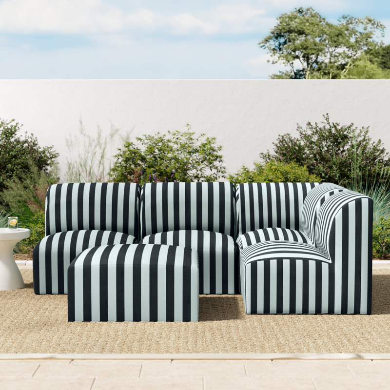 Praia 4 - Piece Sunbrella® Outdoor Sectional with Ottoman, Expressive Mist Striped Sunbrella®