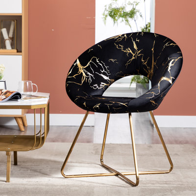 Fauteuil décoratif Motsinger, 26,7 po de largeur, velours avec marbrures dorées, pieds en métal