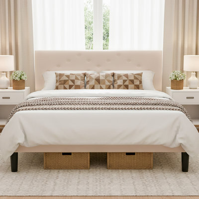 Velvet Bed Frame with Upholstered Headboard, Platform Bedframe with Wooden Slats Support, No Box Spring Needed