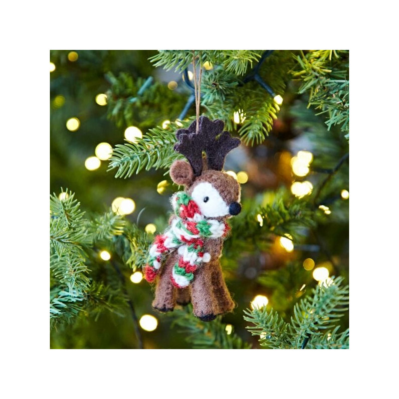 7cm Handmade Wool / Felt Hanging Figurine Ornament, Brown