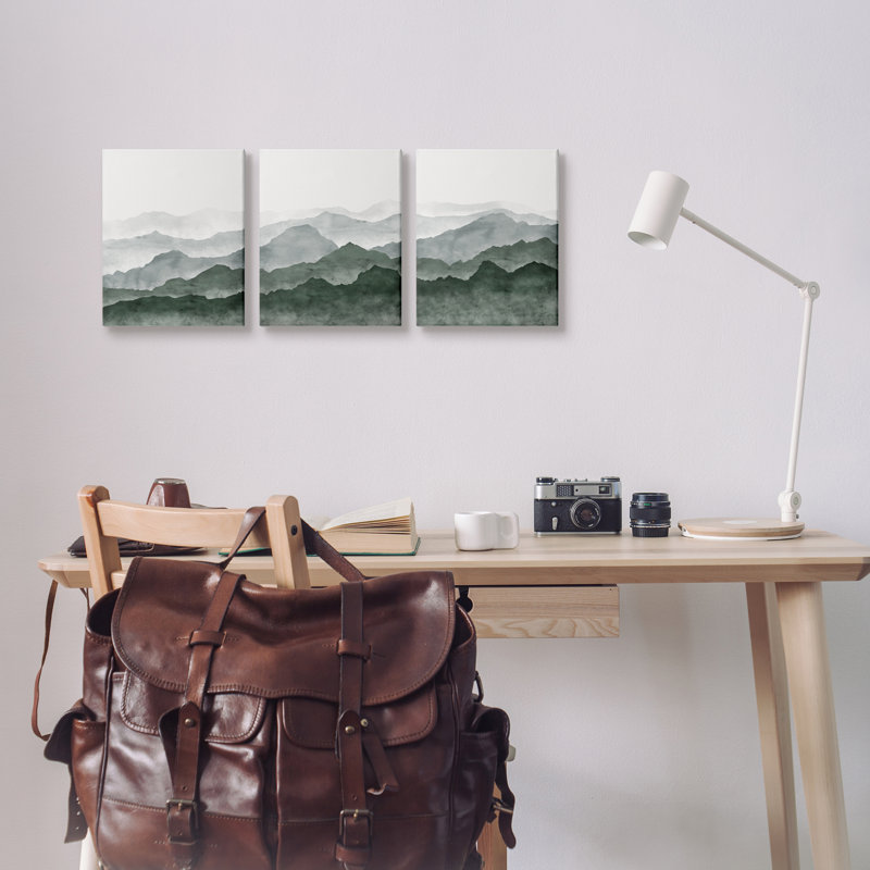 «Sage Hills Mountain Nature View» par JJ Design House LLC - 3 pièces, impression, H 14 po x l 33 po x P 1,5 po, Toile tendue