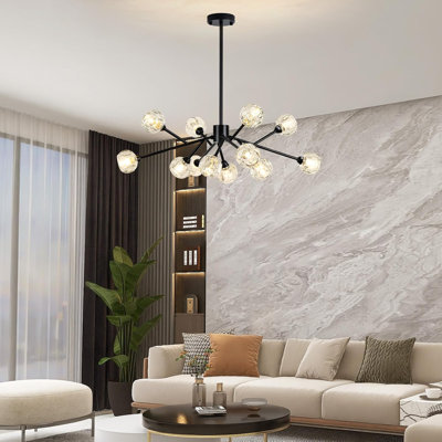 Lustres Spoutnik pour la salle à manger au-dessus de la table, lustres en cristal modernes, 12 lumières noires pour le salon, la chambre, l'îlot de cuisine, le bar