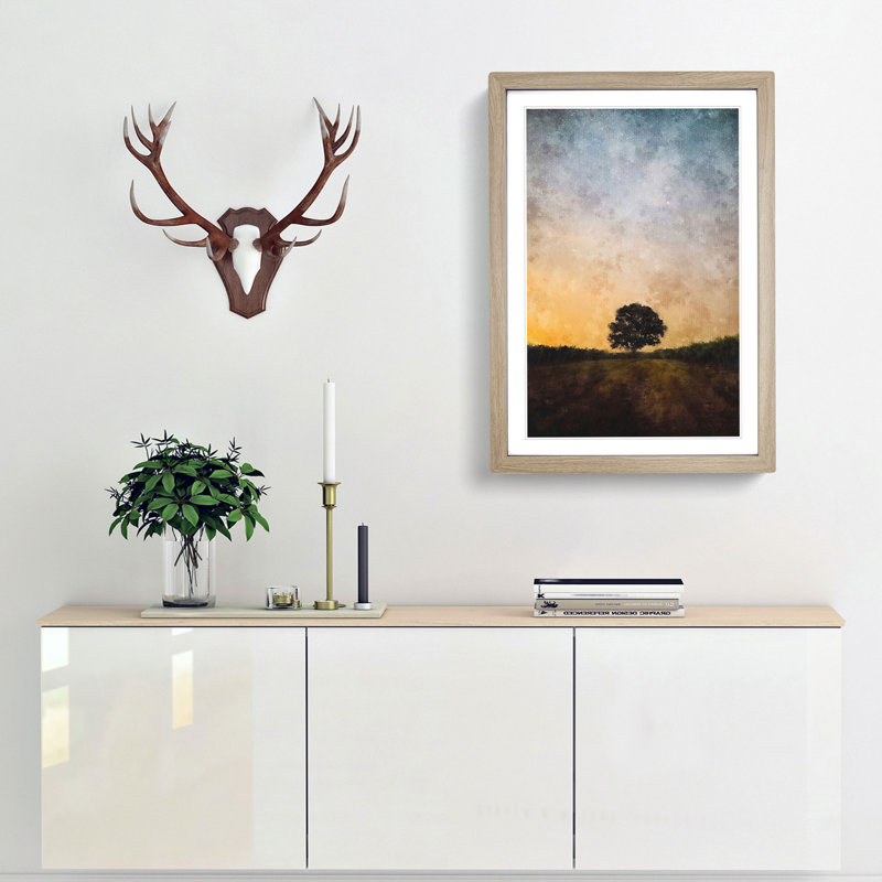 Lone Tree at Dusk - Framed Print, Oak Framed, 87cm H x 62cm W x 2cm D