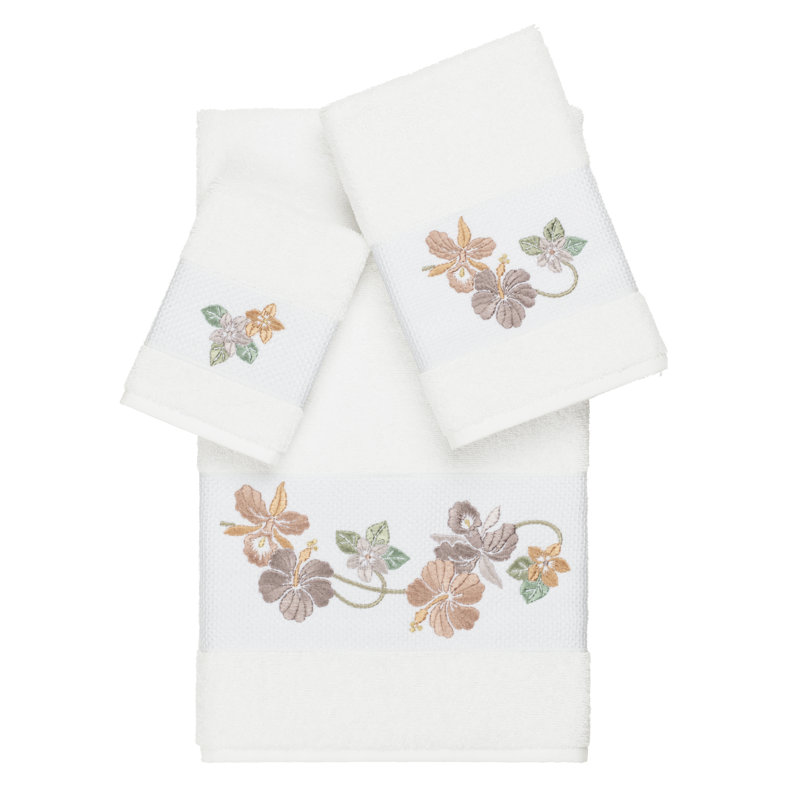Caroline Embellished 3 Piece Towel Set, White