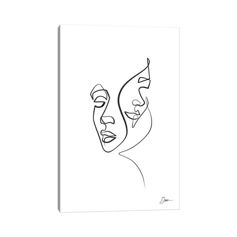 Abstract One Line Faces by Dane Khy - Wrapped Canvas Print, 20.32 cm H x 30.48 cm W