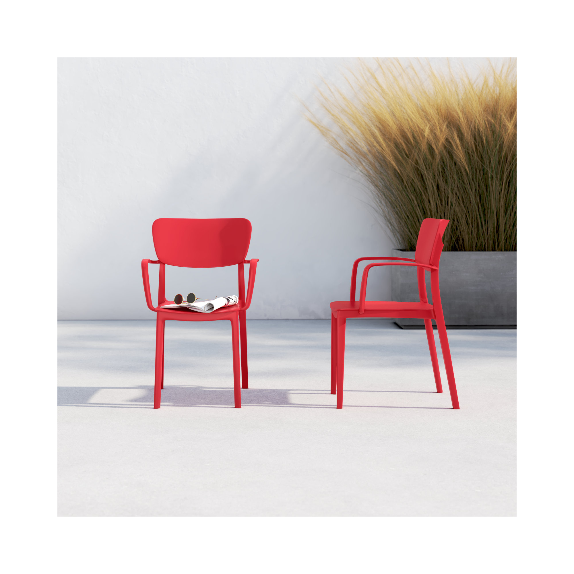 Farrah Stacking Patio Dining Armchair, Red