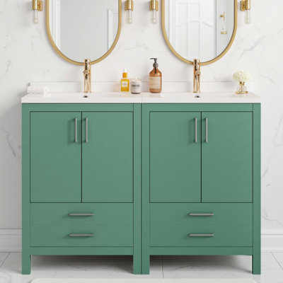 48" Free-Standing Bathroom Double Vanity With Two Ceramic Sinks & 2 Drawers And 4 Soft-Close Doors