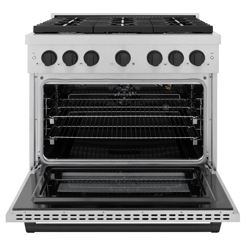 ZLINE Autograph 36 in. Gas Range in DuraSnow® Stainless Steel and Matte Black Accents, Matte Black