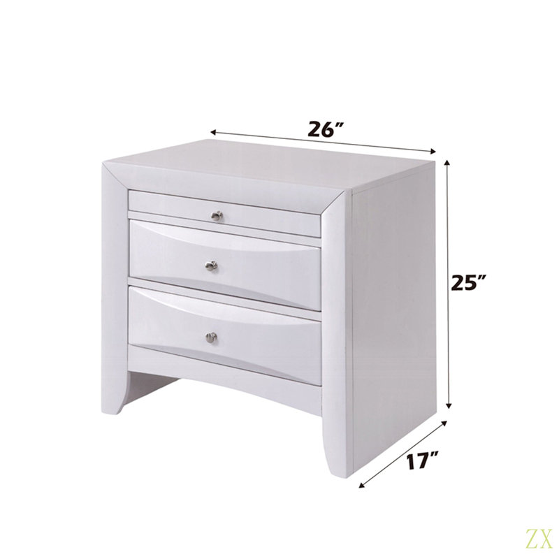 Table de chevet en bois avec 2 tiroirs et 1 plateau, Blanc