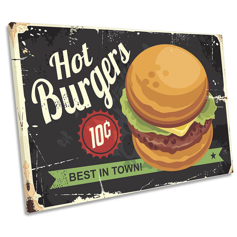 Z2542 Hot Burgers Kitchen - Wrapped Canvas Print, 30.5cm H x 45.7cm W x 2cm D