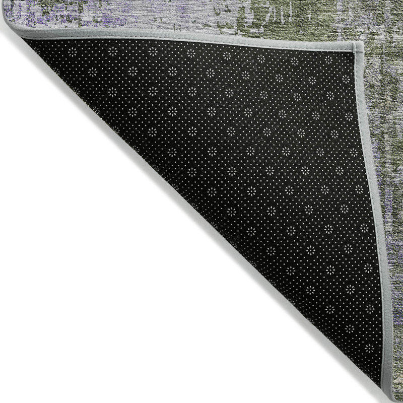3' X 5' Olive Green And Purple Abstract Washable Indoor Outdoor Area Rug