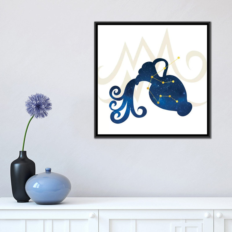 « stars of aquarius », impression sur toile tendue, H 26 po x l 26 po x P 1,5 po, Toile avec cadre noir, Pas de tapis