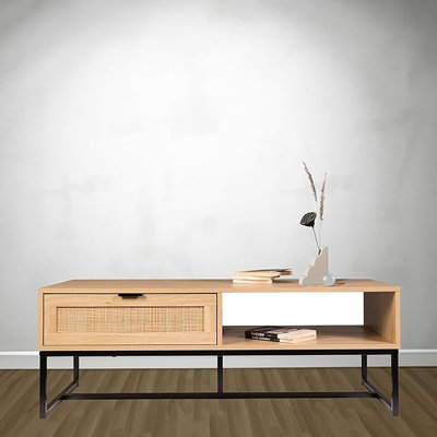 Cove Coastal Modern TV Stand with Ample Storage Cubby and Drawer, Perfect for Organizing Media and Decor in Living Spaces