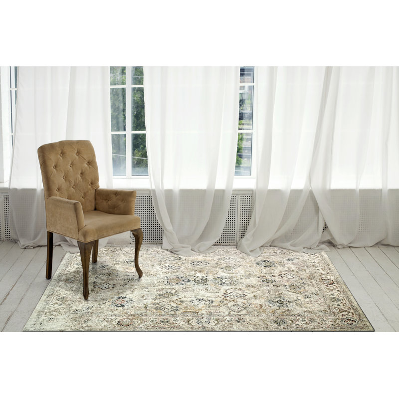 Tapis beige / gris à motif floral Dalano, Rectangle 7 pi 10 po x 10 pi 10 po