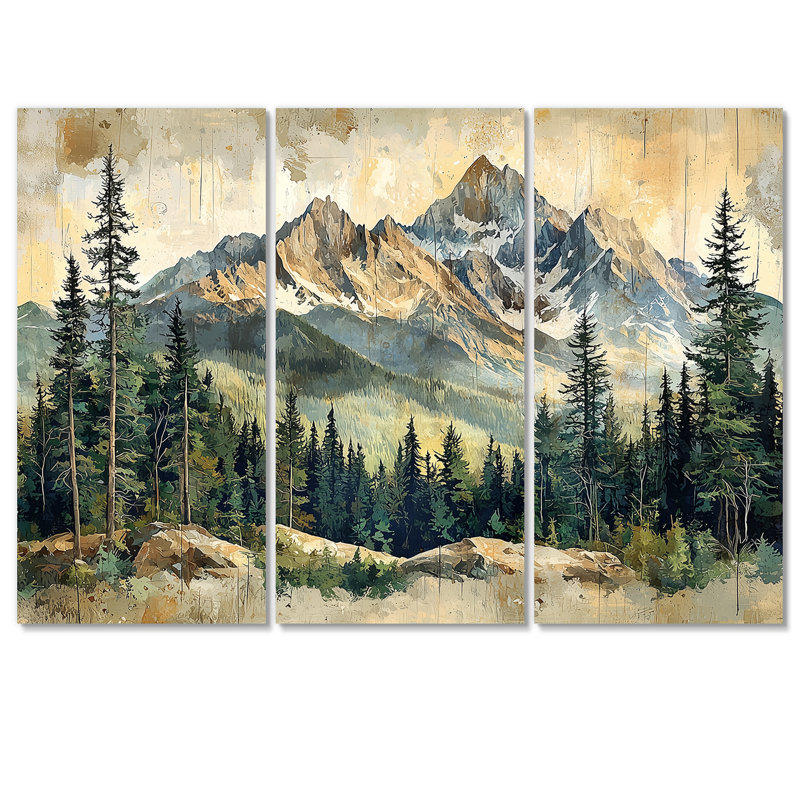 Paysage de montagne en montagne I - Art mural montagnes - ensemble de 3, H 28 po x l 36 po, Toile tendue, Ne s’applique pas