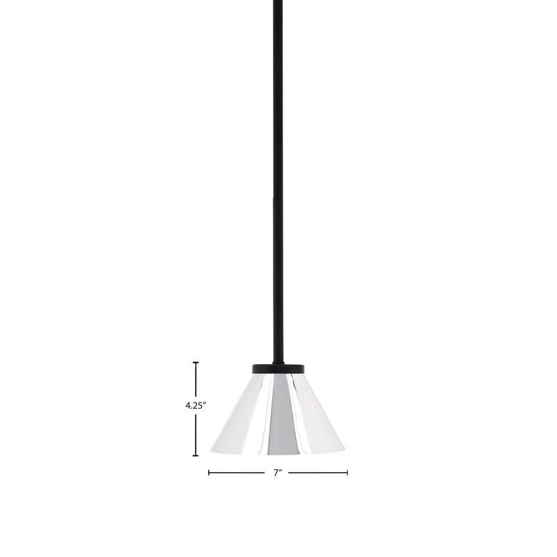 Mini-luminaire suspendu 1 lumière Amarmula, finition noir mat, abat-jour conique en métal chromé de 7 po, Blanc