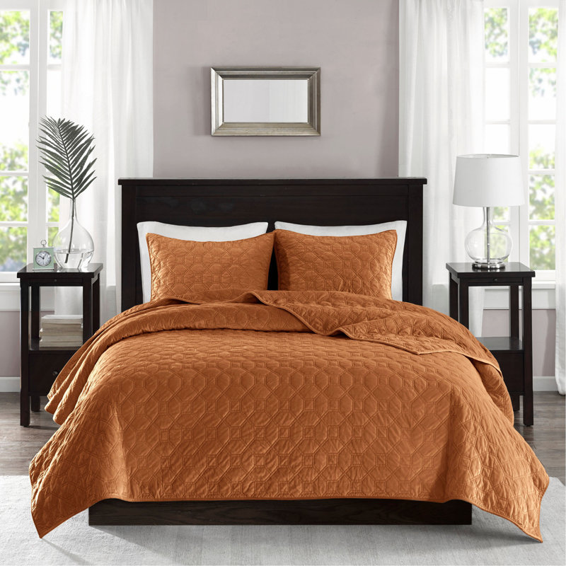 3 Piece Velvet Quilt Set Rust