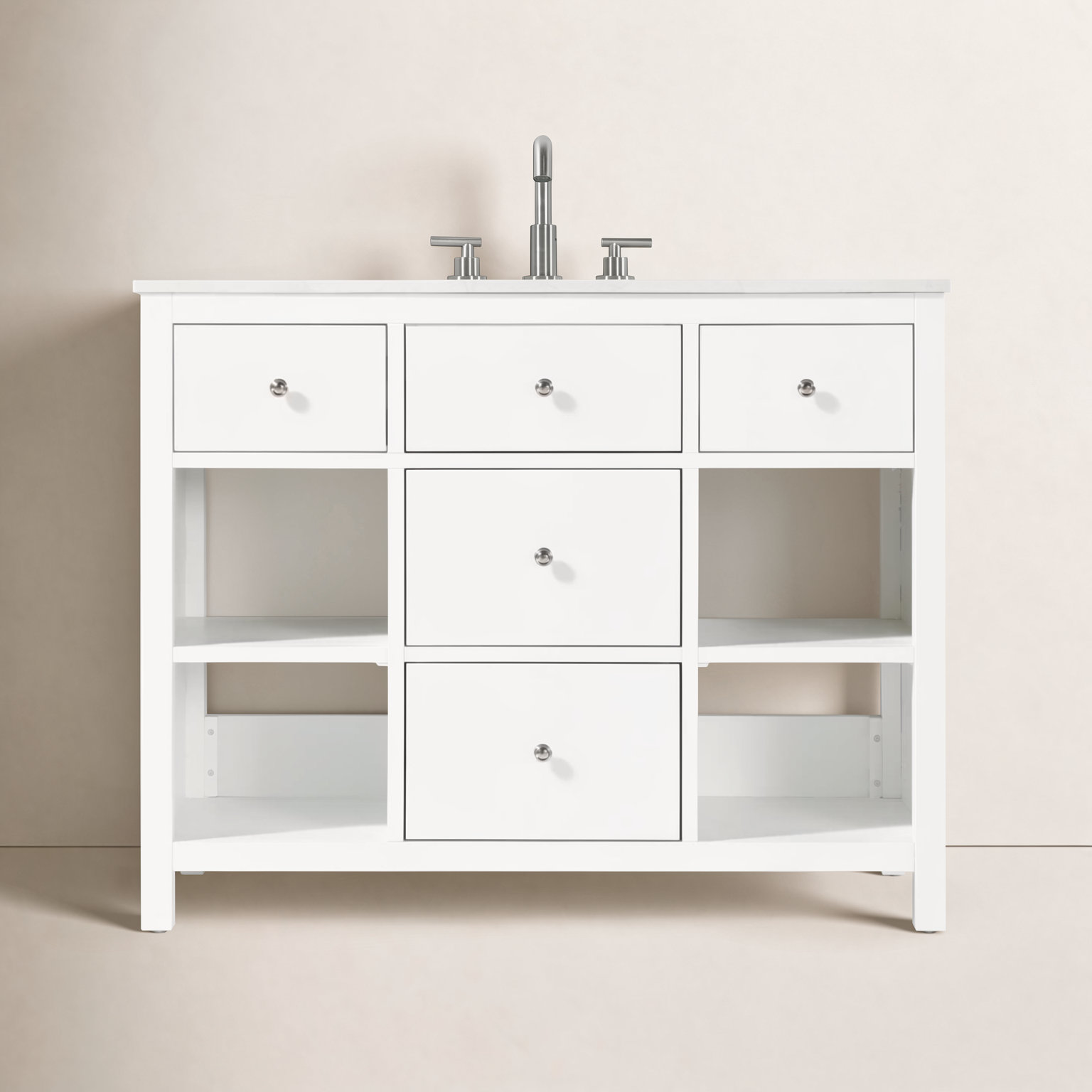 Single Bathroom Vanity, White/Chrome, 42"