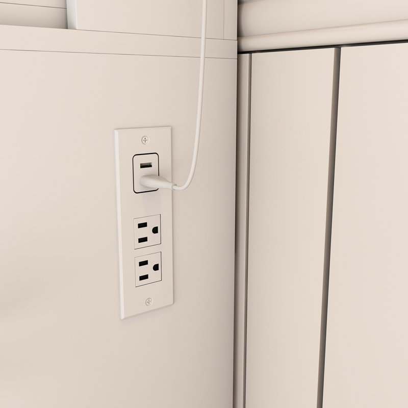 Coiffeuse avec éclairage DEL réglable, prise électrique et support pour sèche-cheveux - Style américain pour chambre à coucher - Gain de place - Montage facile - Miroir - Meuble blanc - Éclairage professionnel