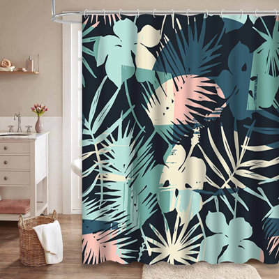 Waterproof Seamless Abstract Plant Bath Exotic Tropical Shower Curtain with 12 Hooks