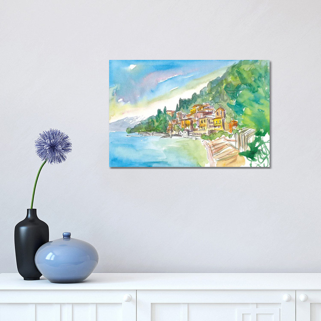 Romantic Varenna Lago Di Como Italian Lakeside Village With Mountain View by Markus & Martina Bleichner - Wrapped Canvas Print