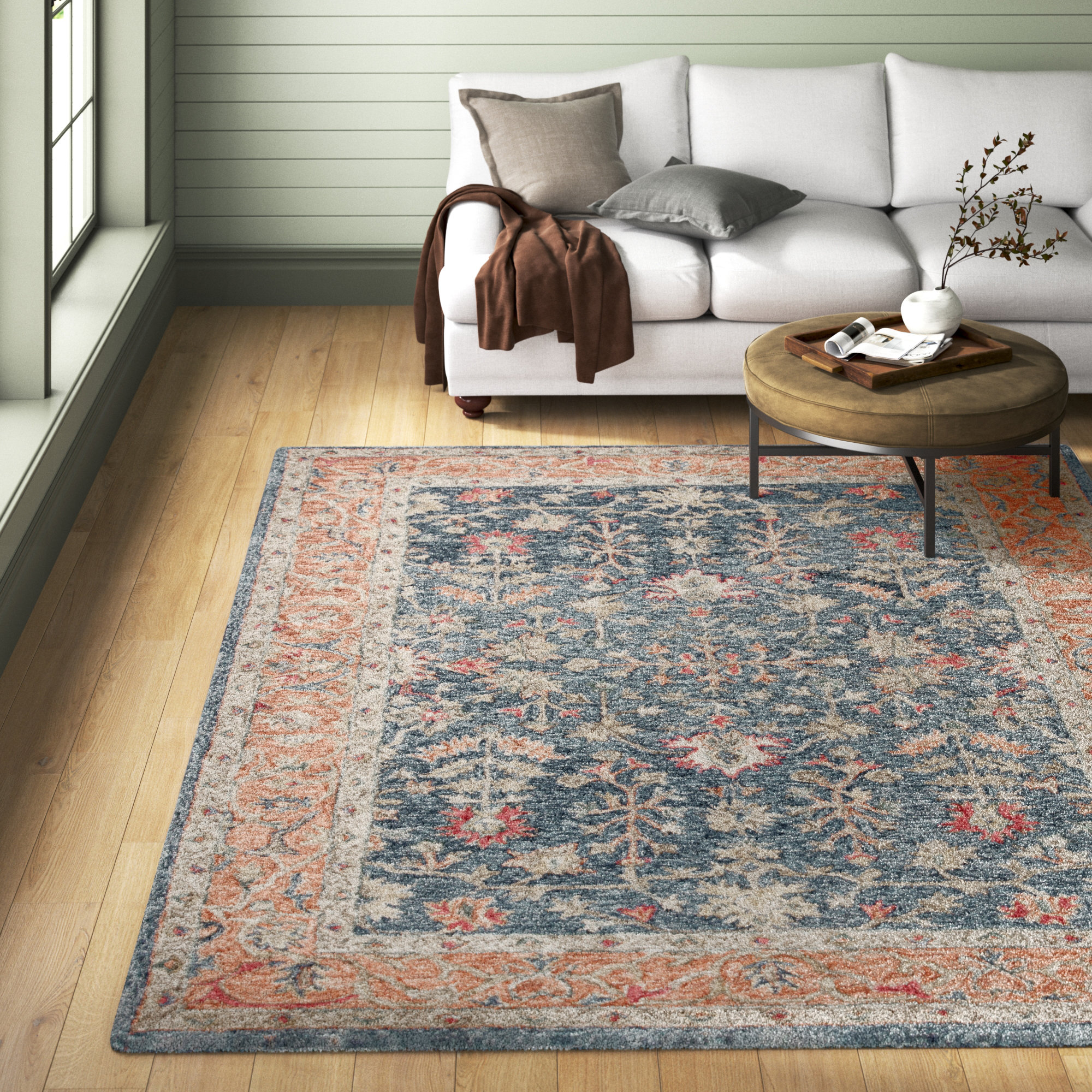 Lindsay Handmade Wool Moonlight Blue/Apricot Orange/Birch Rug, Rectangle 7'10" x 9'10"