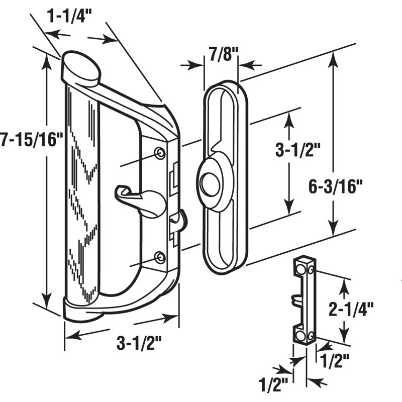Surface de porte de patio avec loquet, corps moulé, poignée en bois et garde-boue Prime-Line