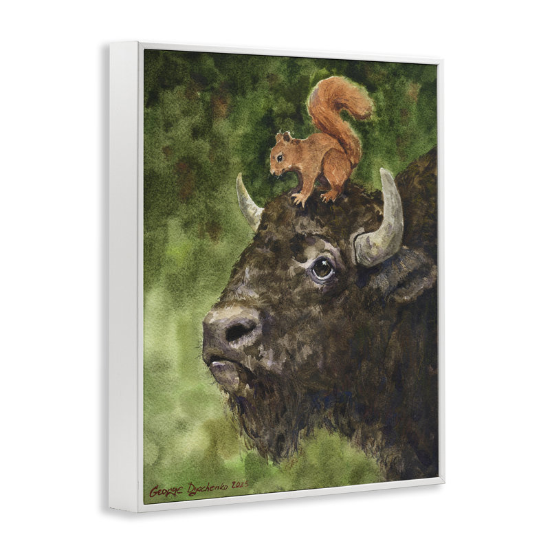 «Bison & Squirrel Duo», giclée par George Dyachenko, Encadrement giclée blanc côtier, H 30 po x l 24 po