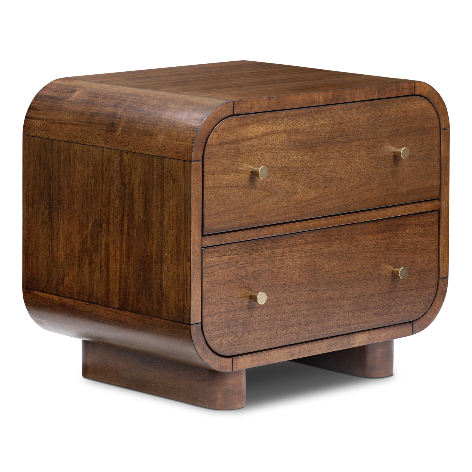 Oslo Wood Nightstand with Brass Handles, Walnut