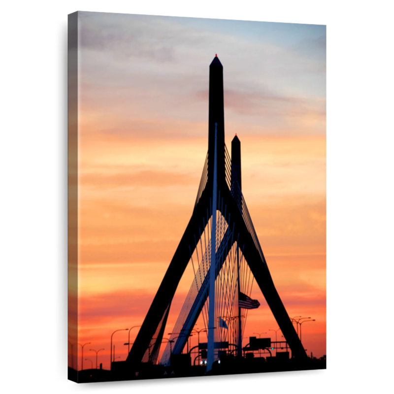 Lilie Zakim Bridge au coucher du soleil, H 39 po x l 26 po