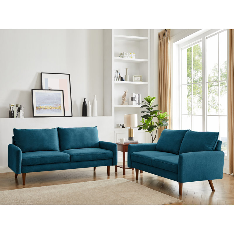 Causeuse à accoudoirs arrondis 58 po Daisha, Polyester bleu sarcelle