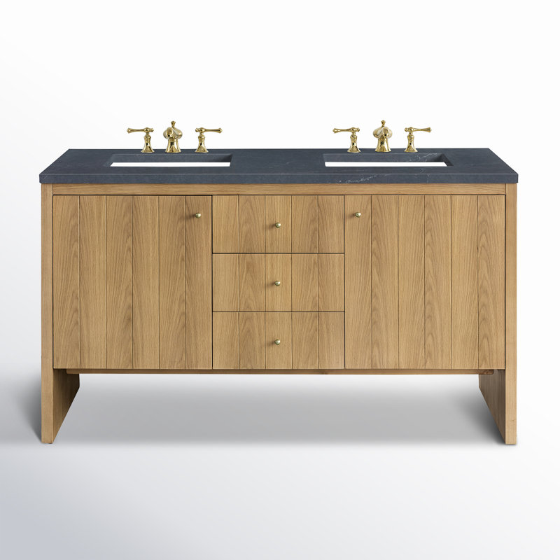 Meuble-lavabo double 60 po Hudson, Argent victorien, 8 po, Chêne clair naturel