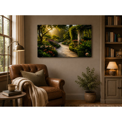 «Garden Path Glow - Botanical Garden Landscape», impression sur toile tendue
