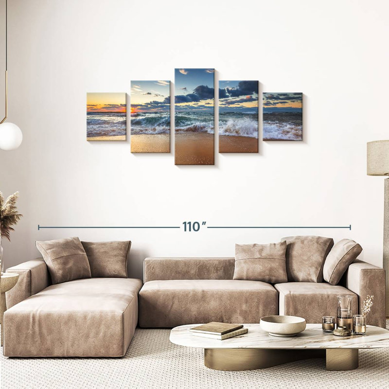 Ensemble 5 pièces Sea Cloudscape sur toile, H 74 po x l 34 po x P 1,25 po