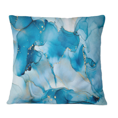 Blue Luxury Abstract Fluid Art VI - Modern Printed Throw Pillow