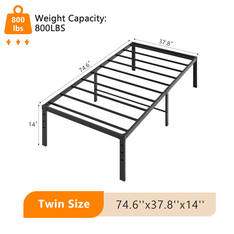 Bed Frames Heavy Duty, Metal Platform Bed No Box Spring Needed, Twin, 14"