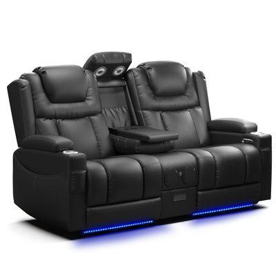 Power Reclining Loveseat With Flip Back Console,LED Light, USB Ports & LED Light