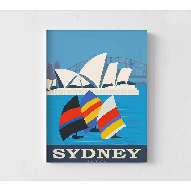 Sydney Sydney, affiche de voyage, affiche colorée de Sydney, Noir, noir, noir, noir, Reproduction encadrée sans passe-partout