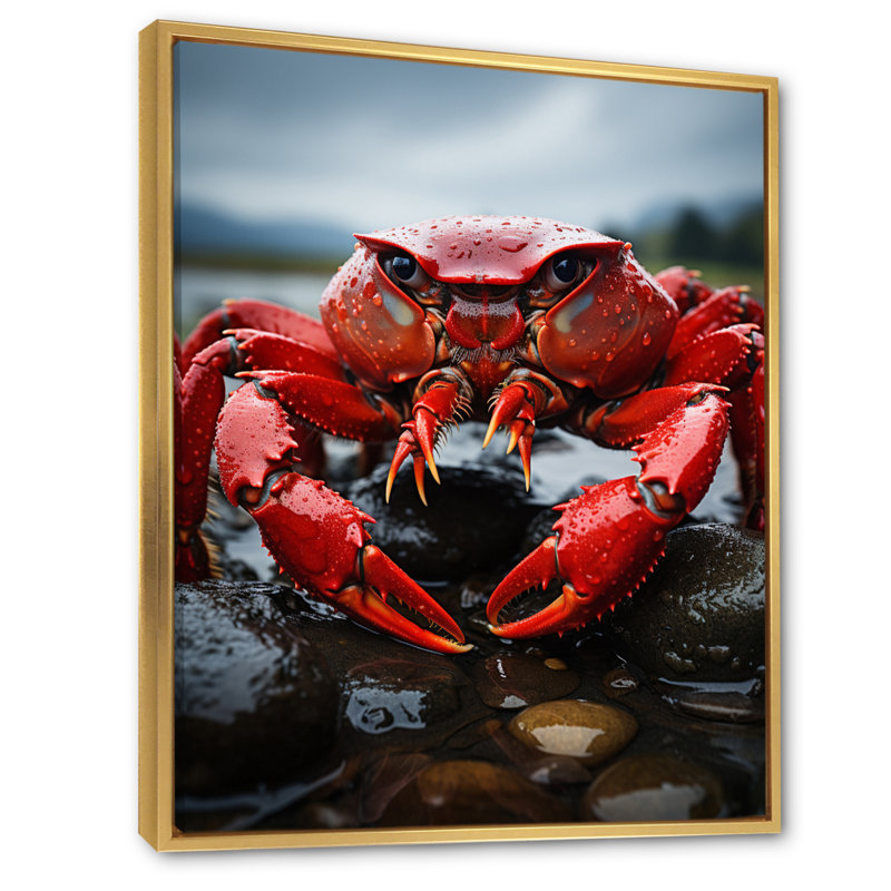 Yoonus " Vibrant Crayfish Portrait ", 40" H x 30" W, Gold Floater Framed