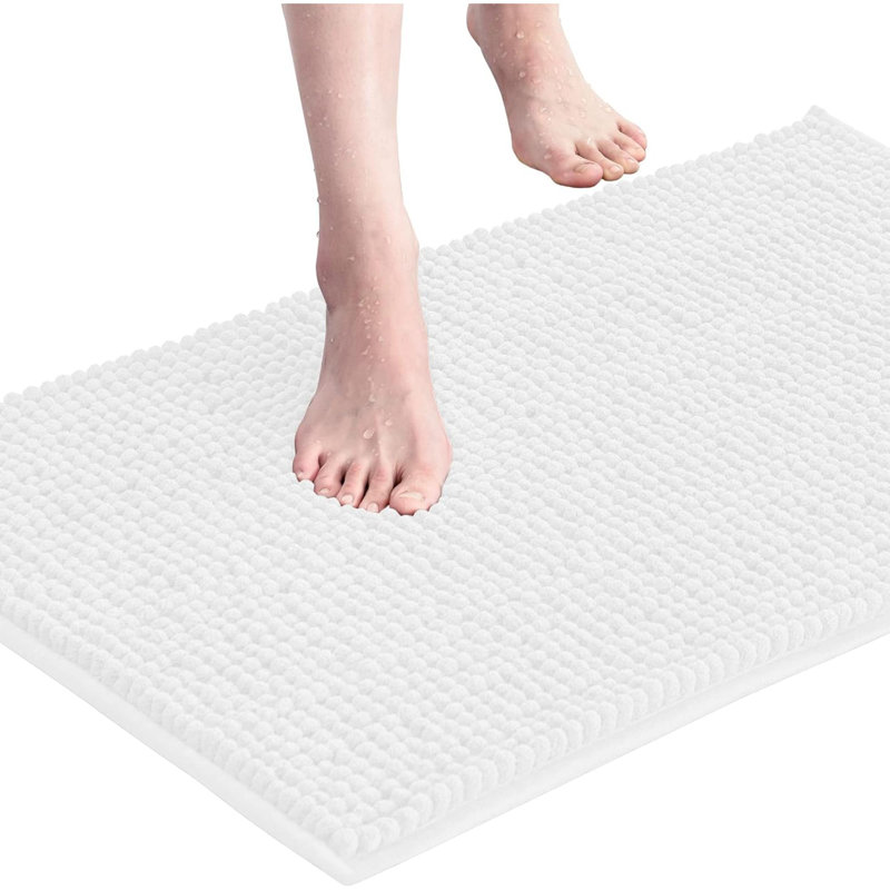 Tapis de salle de bain Tapis de bain en chenille doux et court, Blanc