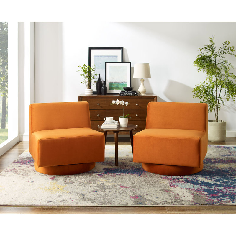 Camerynn 29.8" Upholstered Swivel Armchair (Set of 2), Curry Velvet