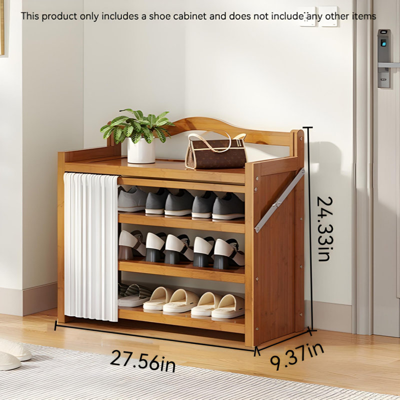 Foldable Shoe Rack For Home - Bamboo Entryway Shoe Organizer With Dust-Proof Curtain, Multi-Layer Design For Easy Storage